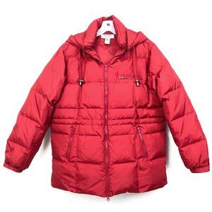 Alfani Petite Outerwear Red Puffer Jacket w/ Adjustable Waist & Removable Hood